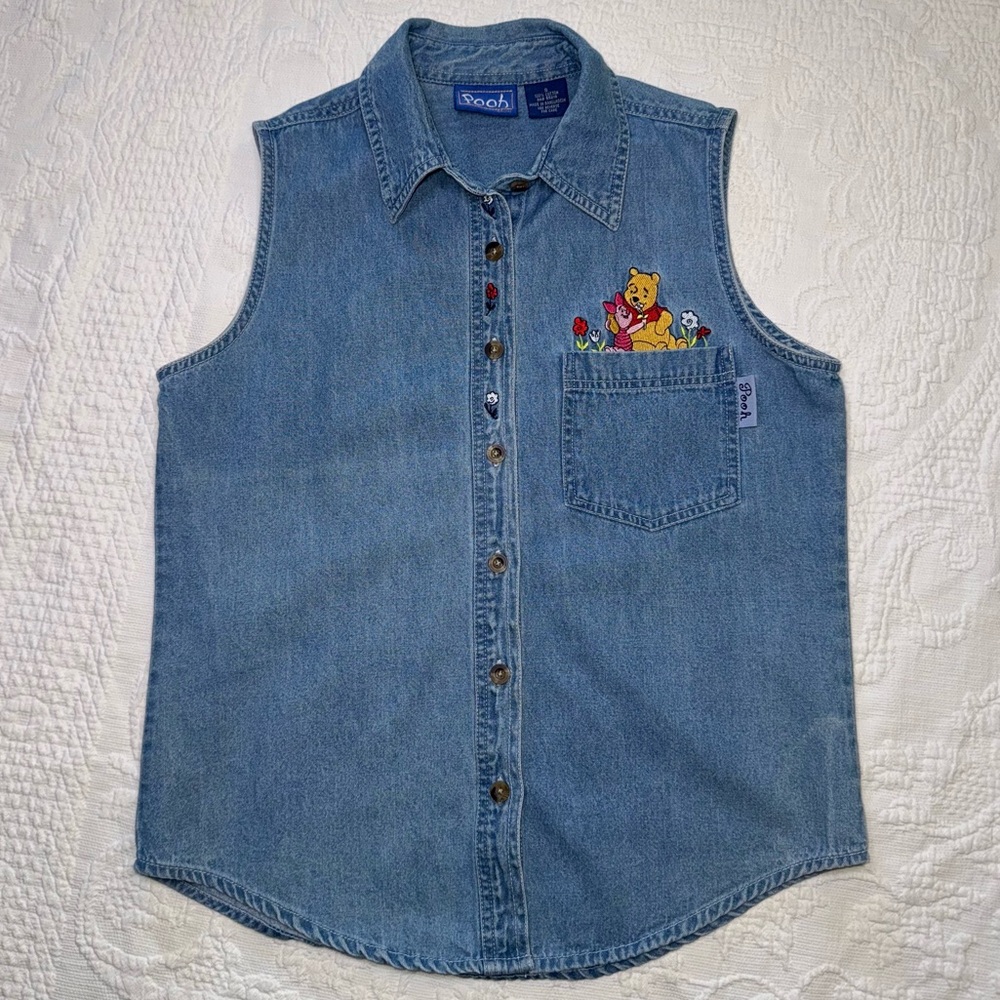 Vintage Disney Winnie The Pooh & Piglet Embroidered Y2K Top S 100% Cotton Vtg